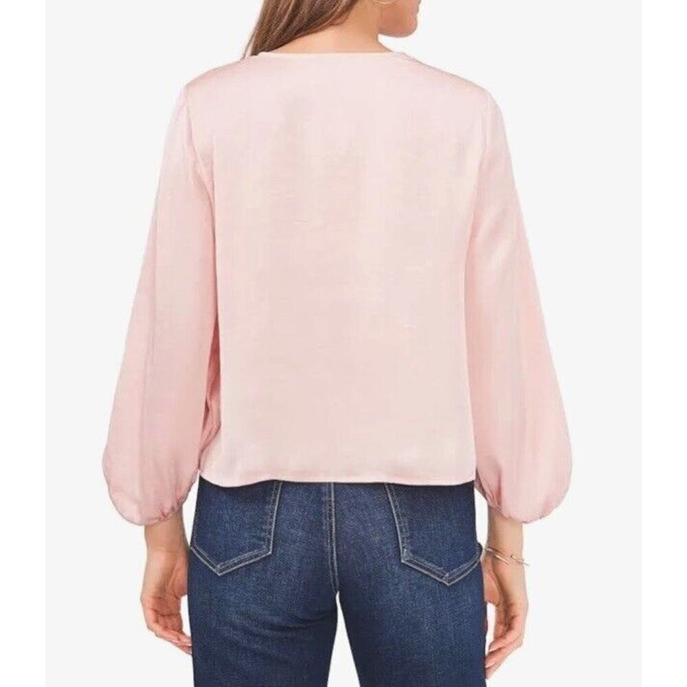 Vince Camuto Pink Light Weight Tie Front Blouse XS Long Sleeves V Neck - Picture 2 of 5